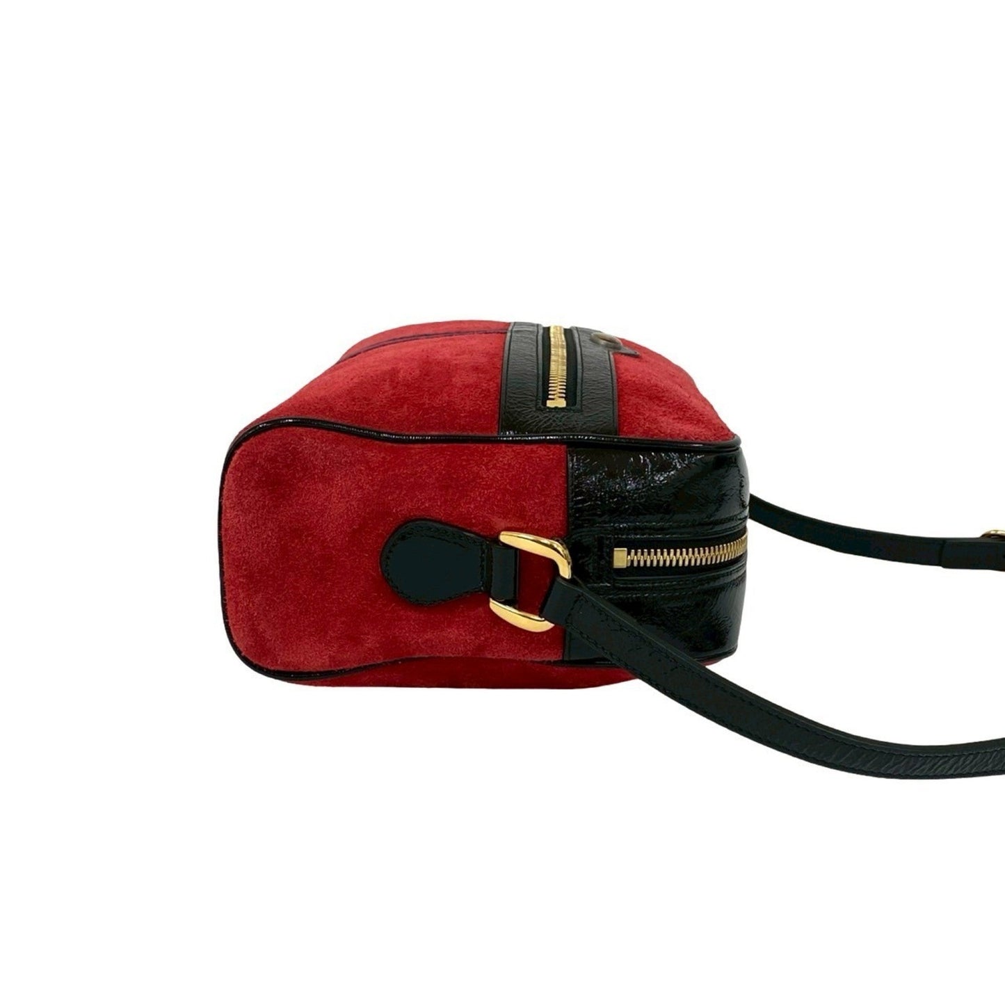 Gucci Black Red Color Patent Leather Suede Shoulder Bag ( )