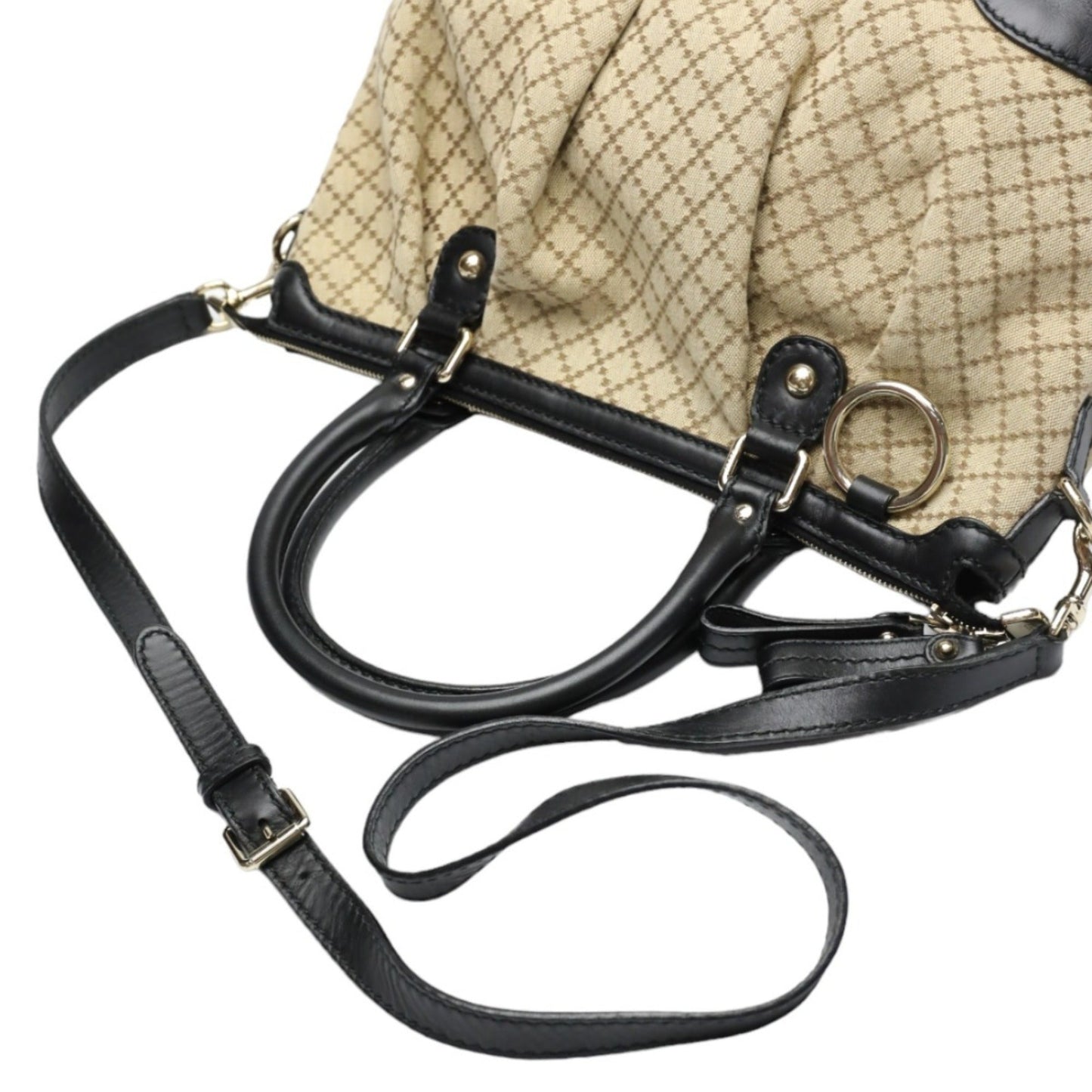 Gucci Beige Black Canvas Shoulder Bag ( )