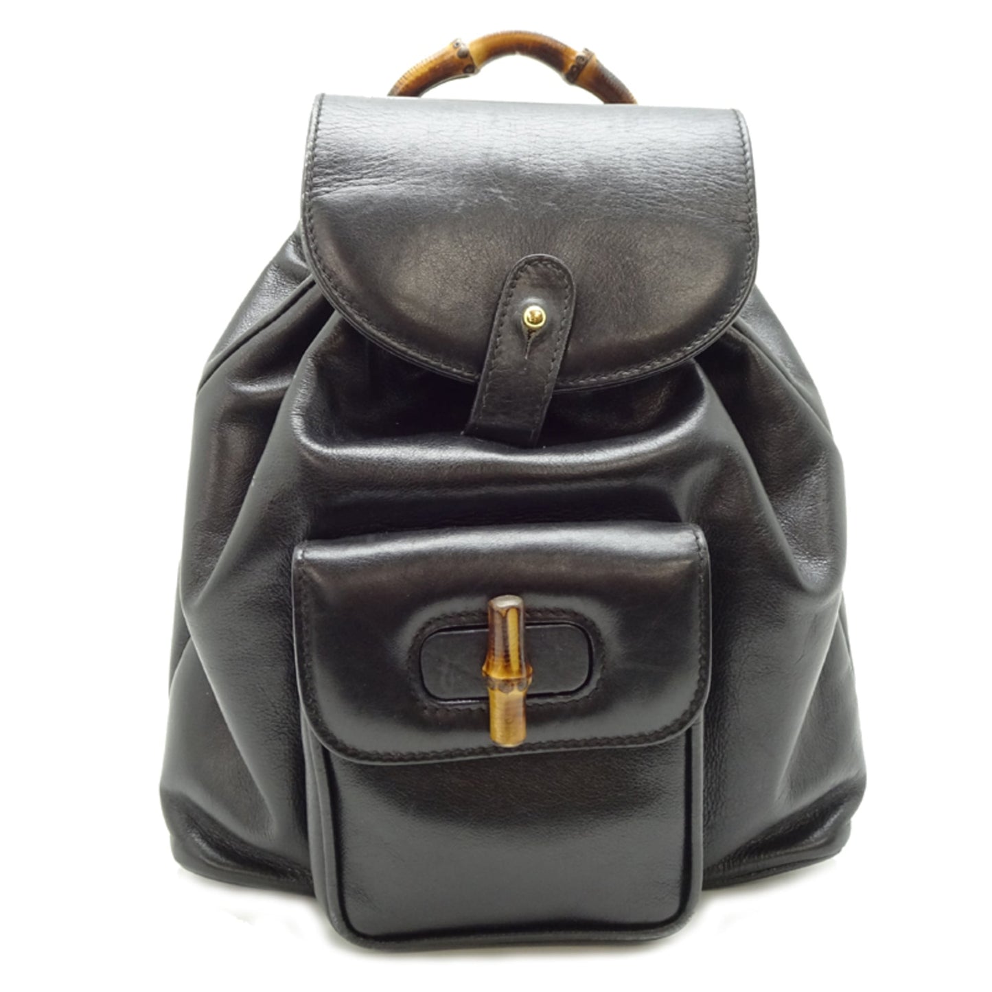 Gucci Black Leather Bamboo Backpack ( )