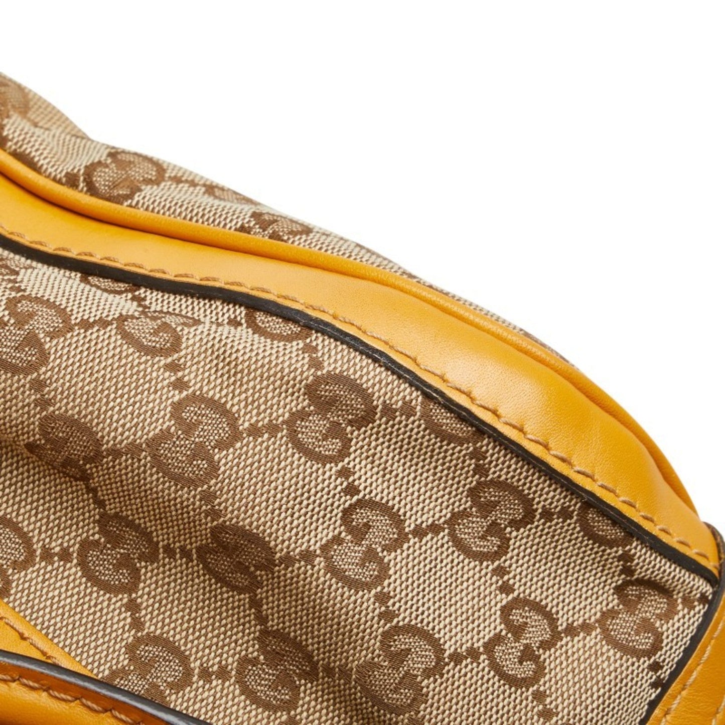 Gucci Beige Yellow Canvas Leather Shoulder Bag ( )