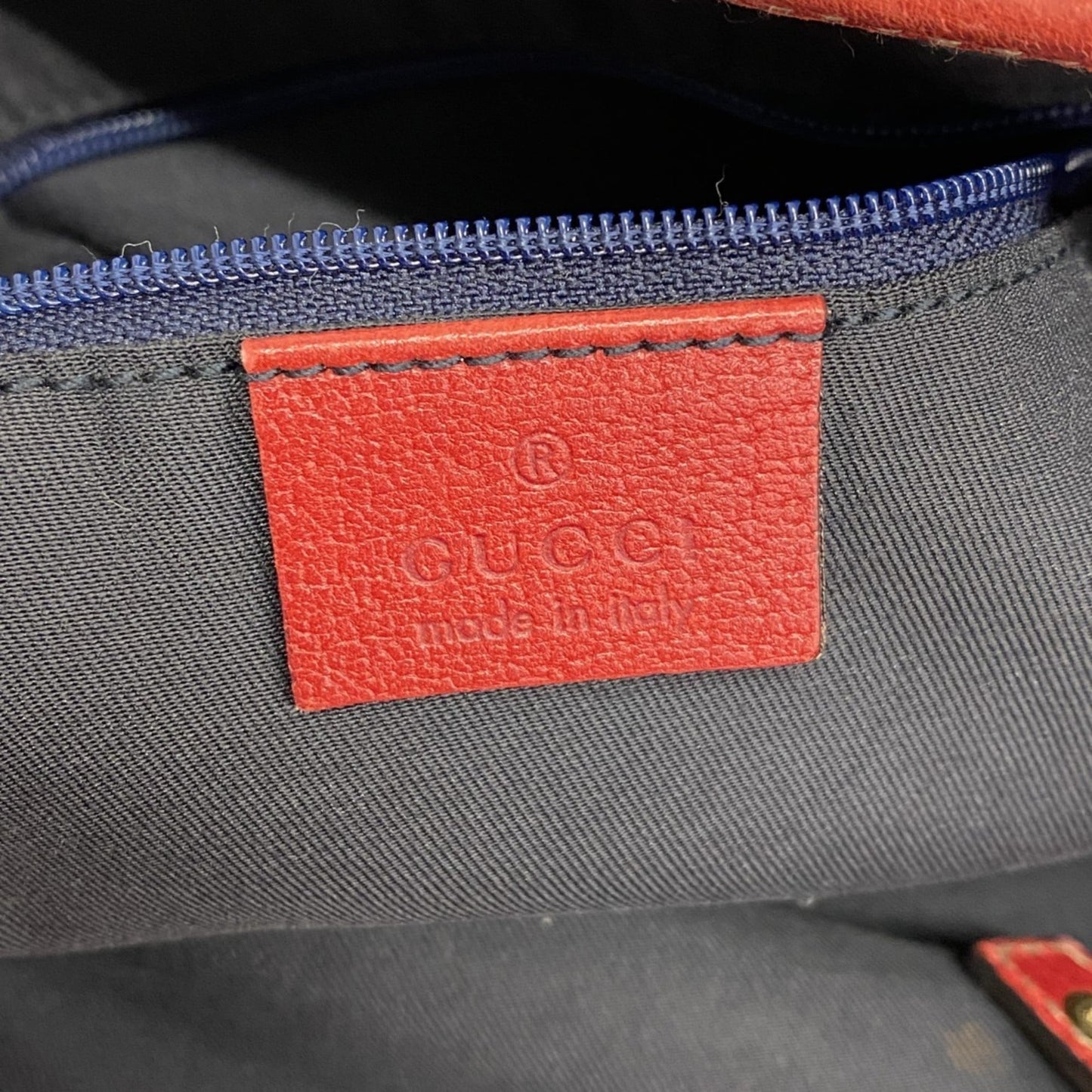 Gucci Beige Navy Red Color Canvas Tote Bag ( )
