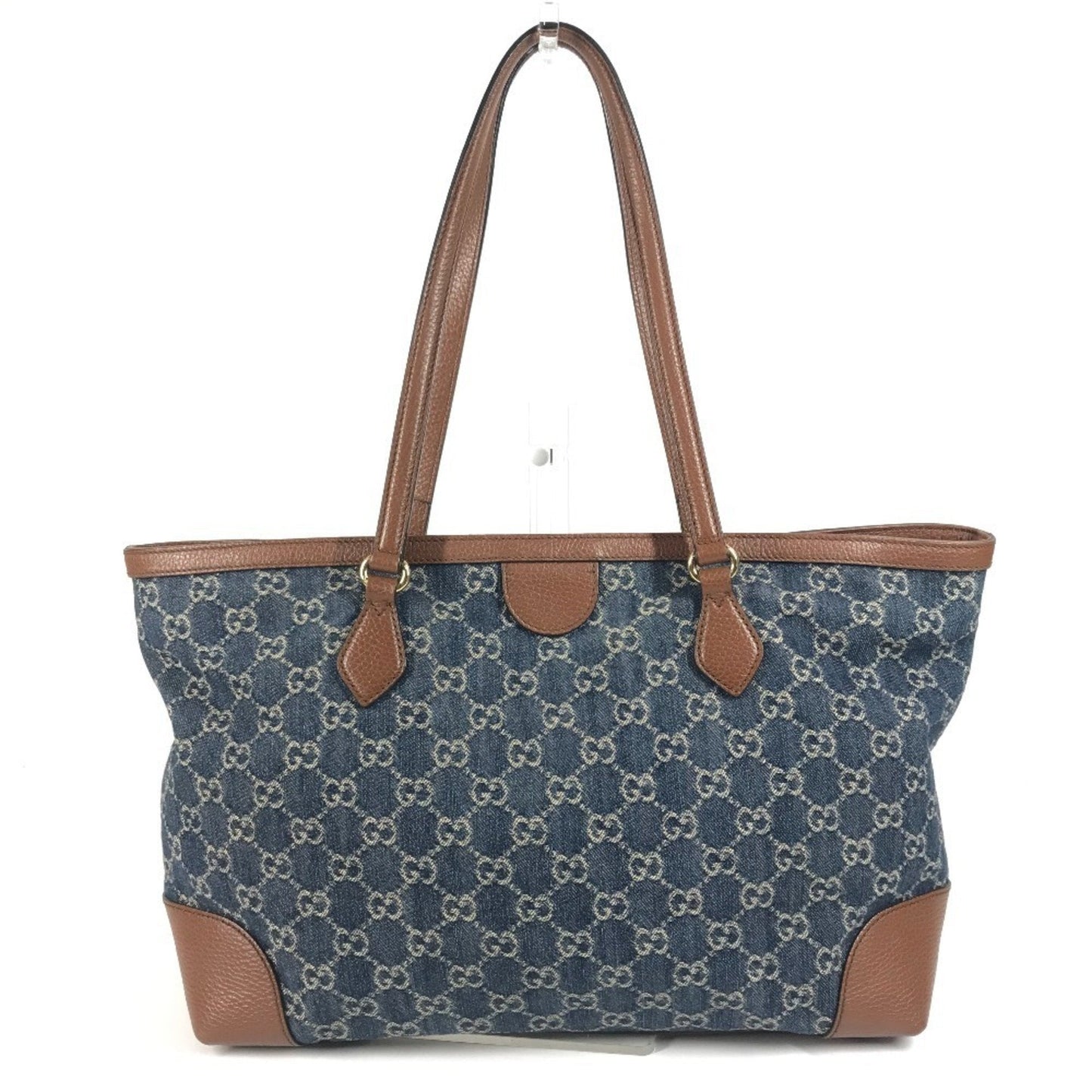 Gucci Blue Brown Denim Leather Shoulder Bag Tote Bag ( )