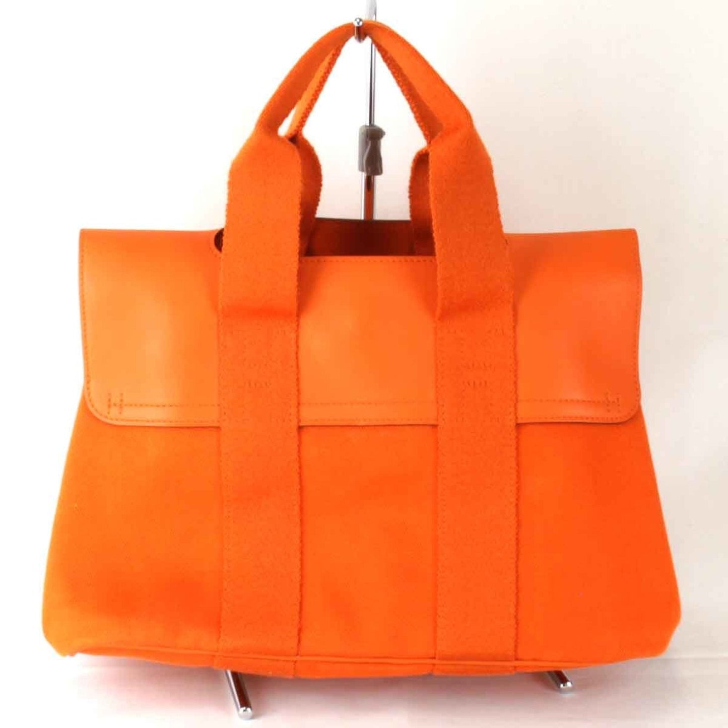 Hermes Orange Leather Canvas Handbag ( )