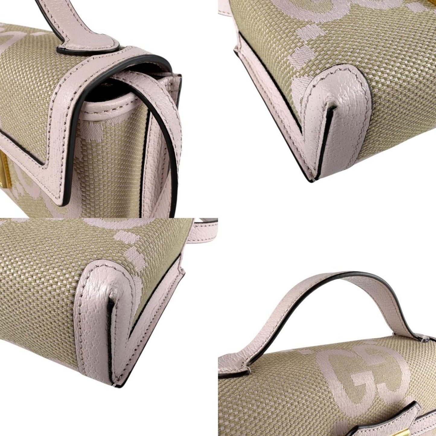Gucci Beige Pink Canvas Leather Shoulder Bag ( )