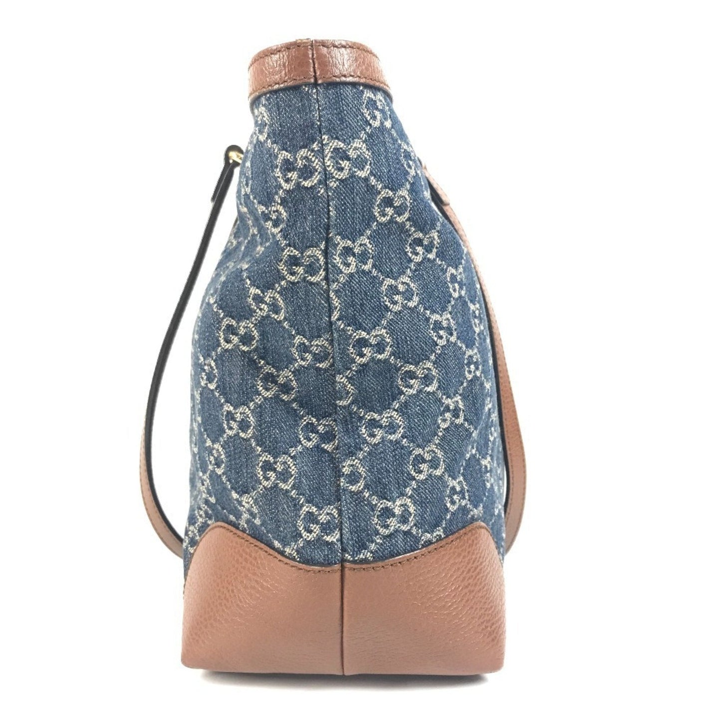 Gucci Blue Brown Denim Leather Shoulder Bag Tote Bag ( )