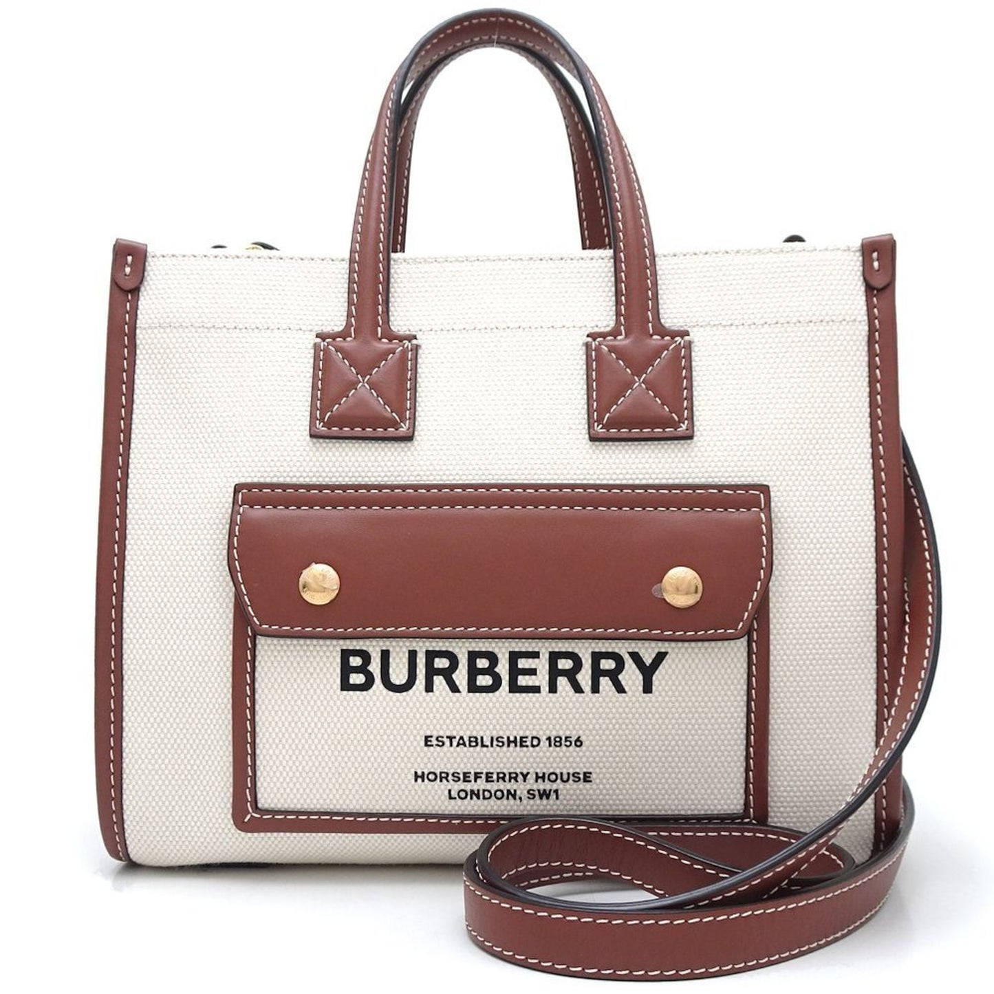 Burberry Brown Ivory Canvas Leather Shoulder Bag ( )