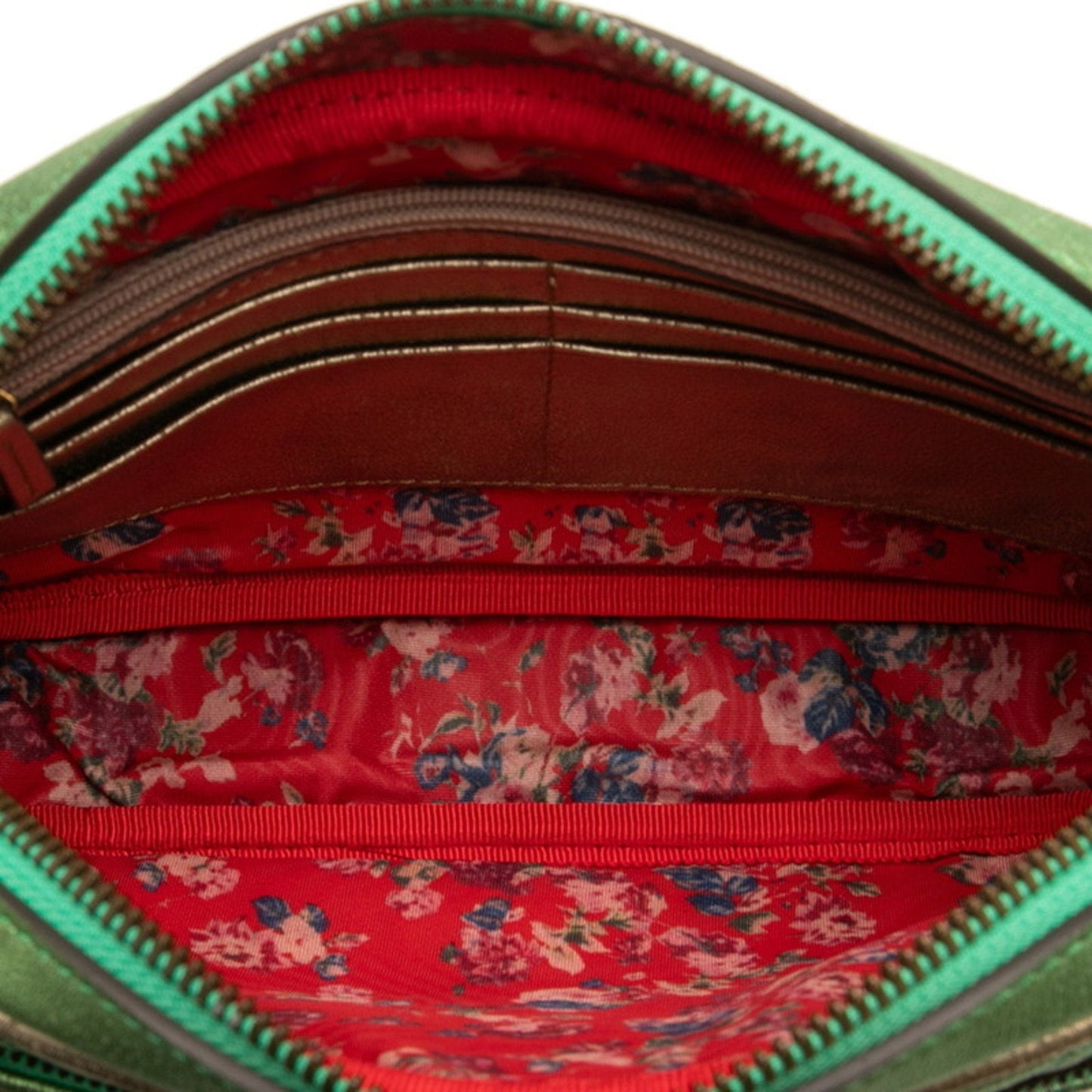 Gucci Gold Green Red Color Leather Clutch Bag ( )