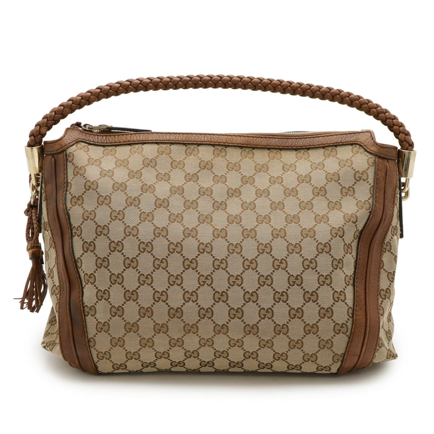 Gucci Gg Canvas Beige Brown Khaki Canvas Leather Shoulder Bag ( )