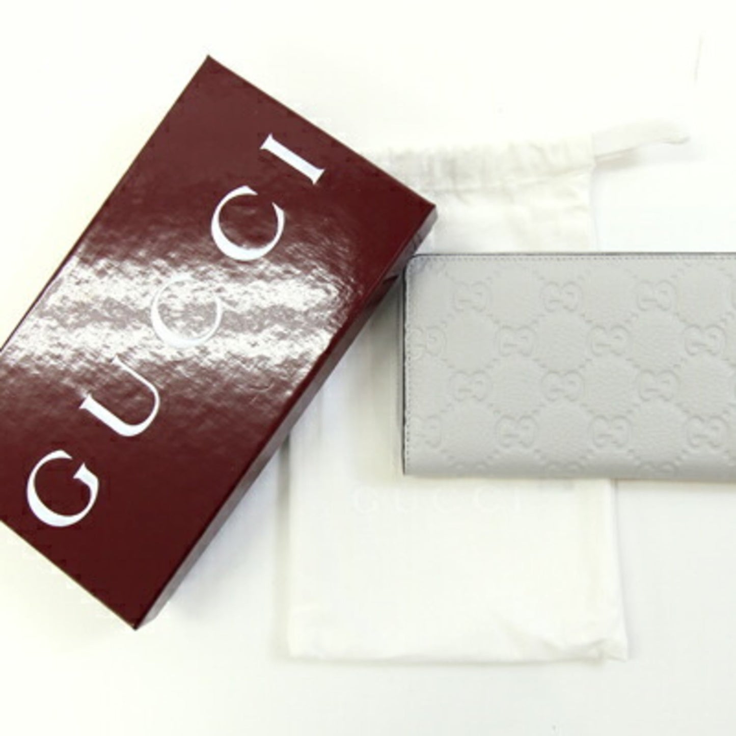 Gucci Light Gray Leather Long Wallet (Bi-Fold) ( )