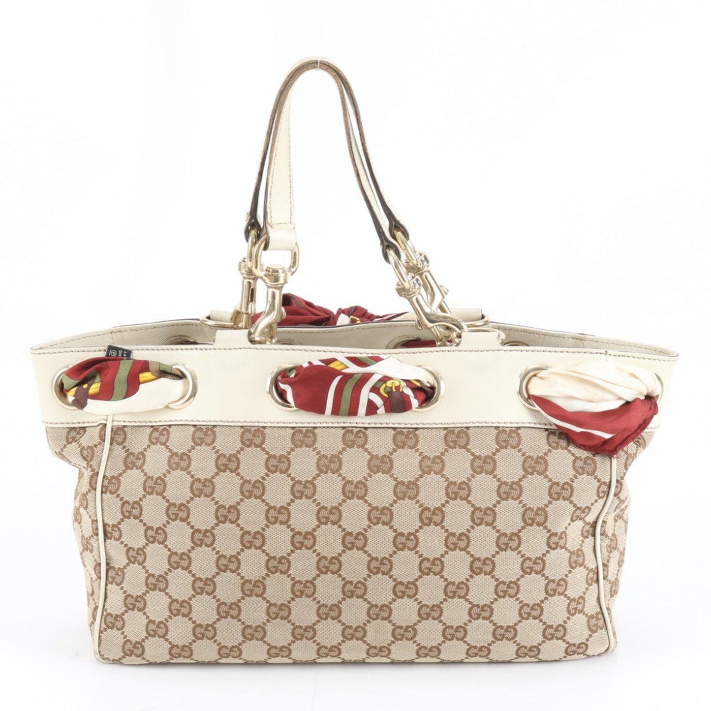Gucci Brown White Leather Canvas Tote Bag ( )
