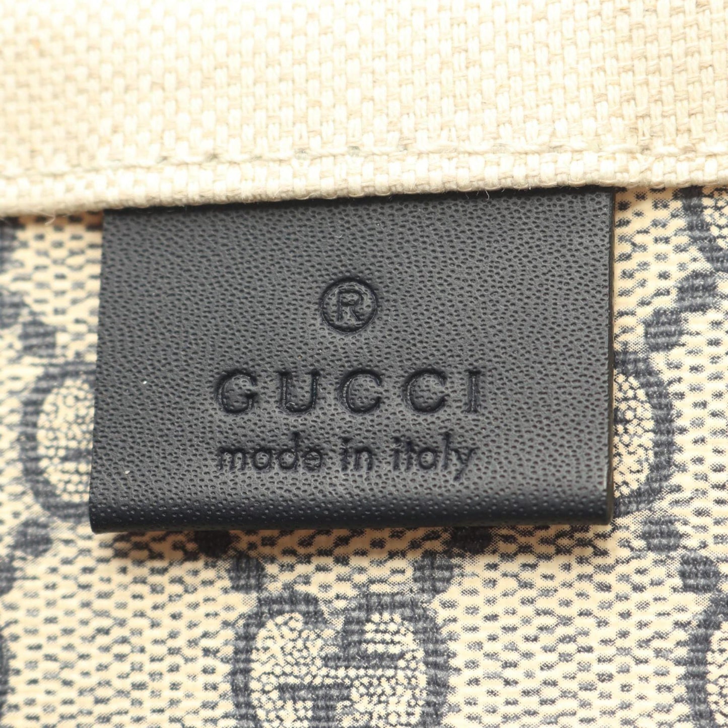 Gucci Ivory Navy Canvas Leather Pouch Tote Bag ( )
