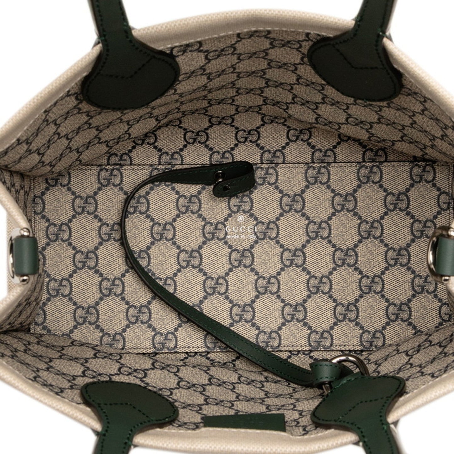 Gucci Beige Green Canvas Leather Shoulder Bag ( )
