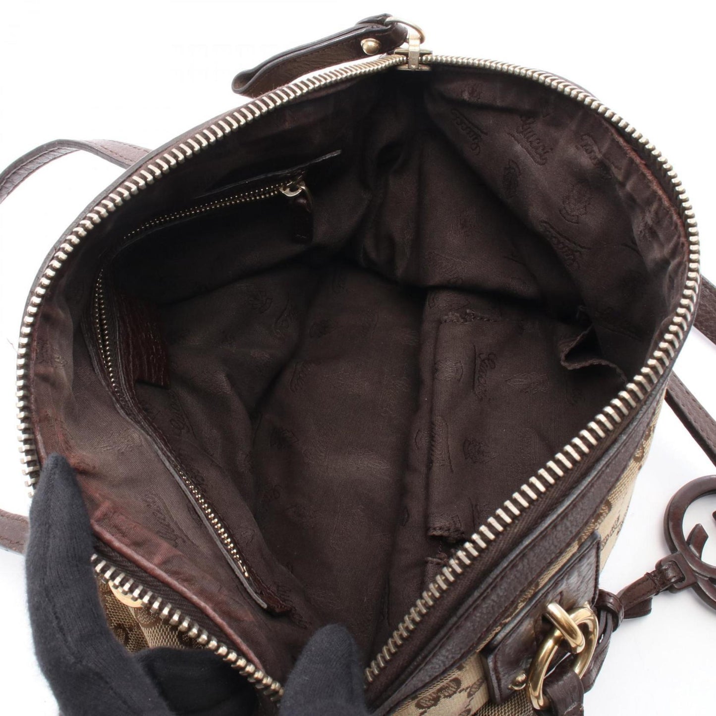Gucci Beige Brown Gg Canvas Leather Handbag ( )