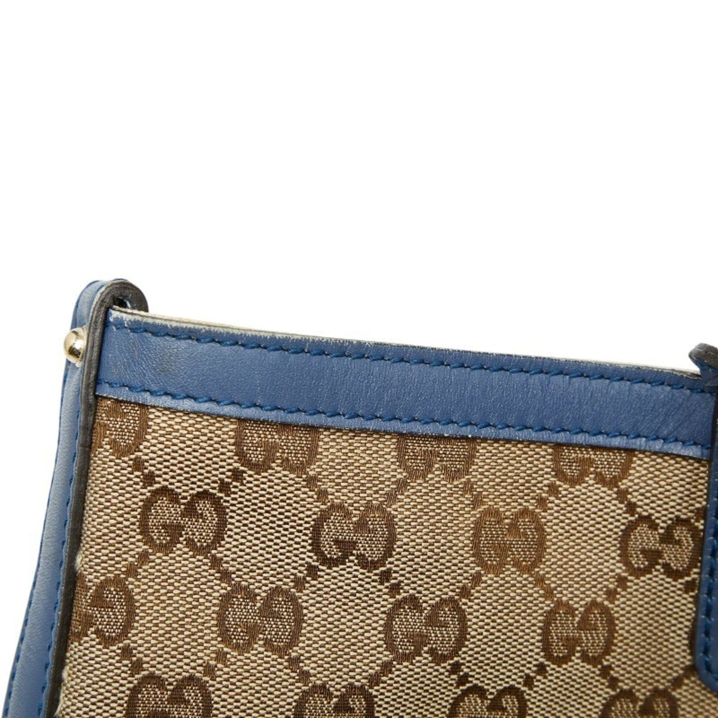 Gucci Beige Blue Canvas Leather Tote Bag ( )
