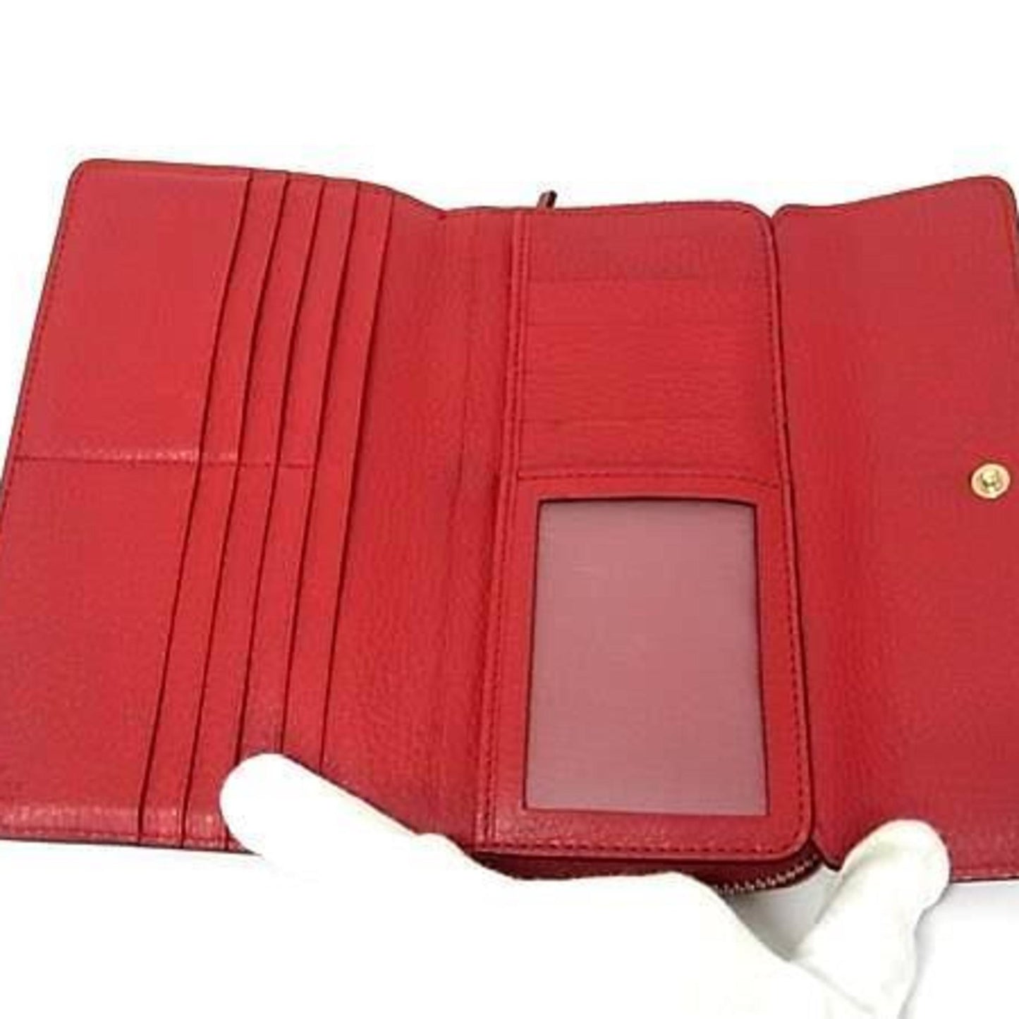 Gucci Red Color Leather Long Wallet (Tri-Fold) ( )