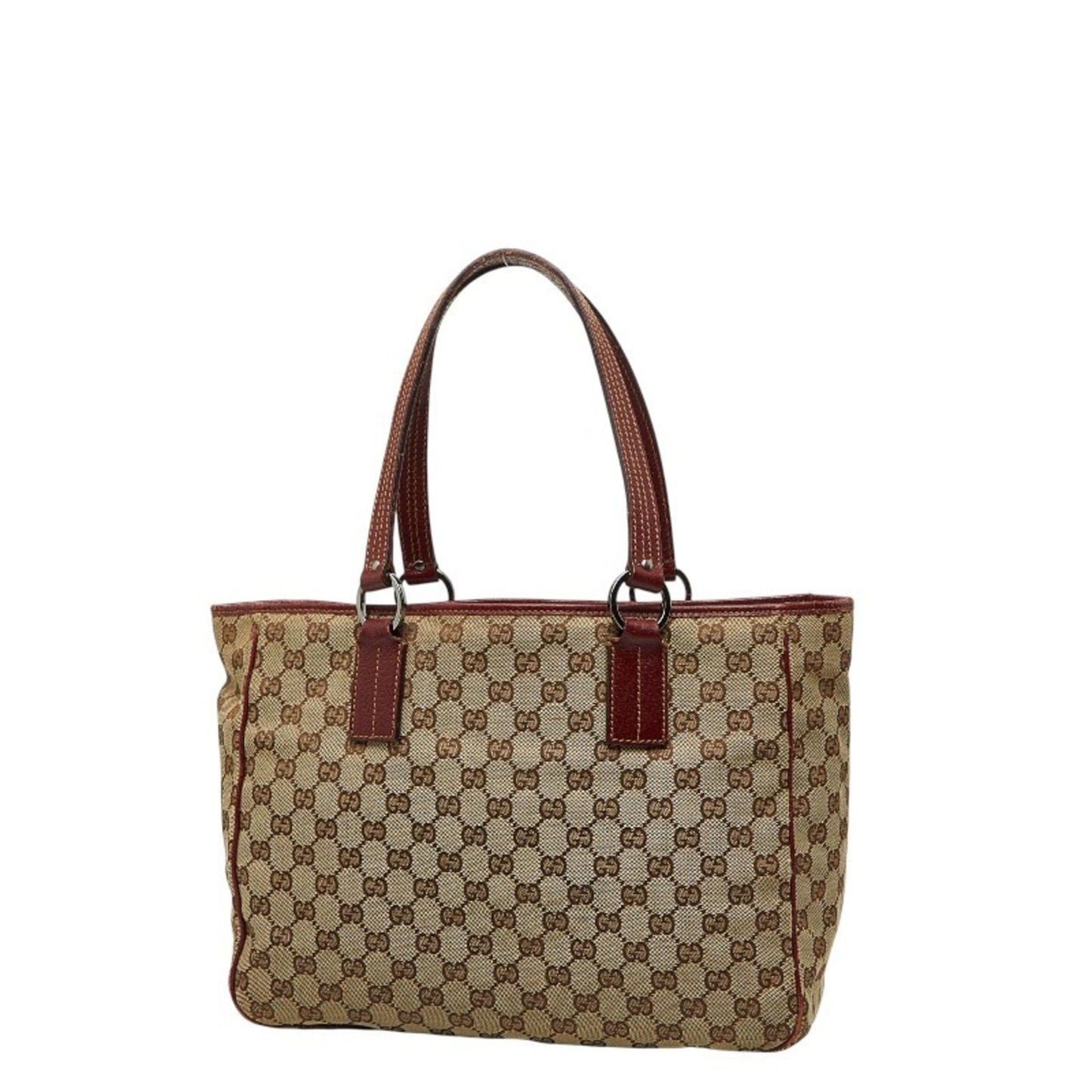 Gucci Beige Bordeaux Canvas Leather Handbag Tote Bag ( )