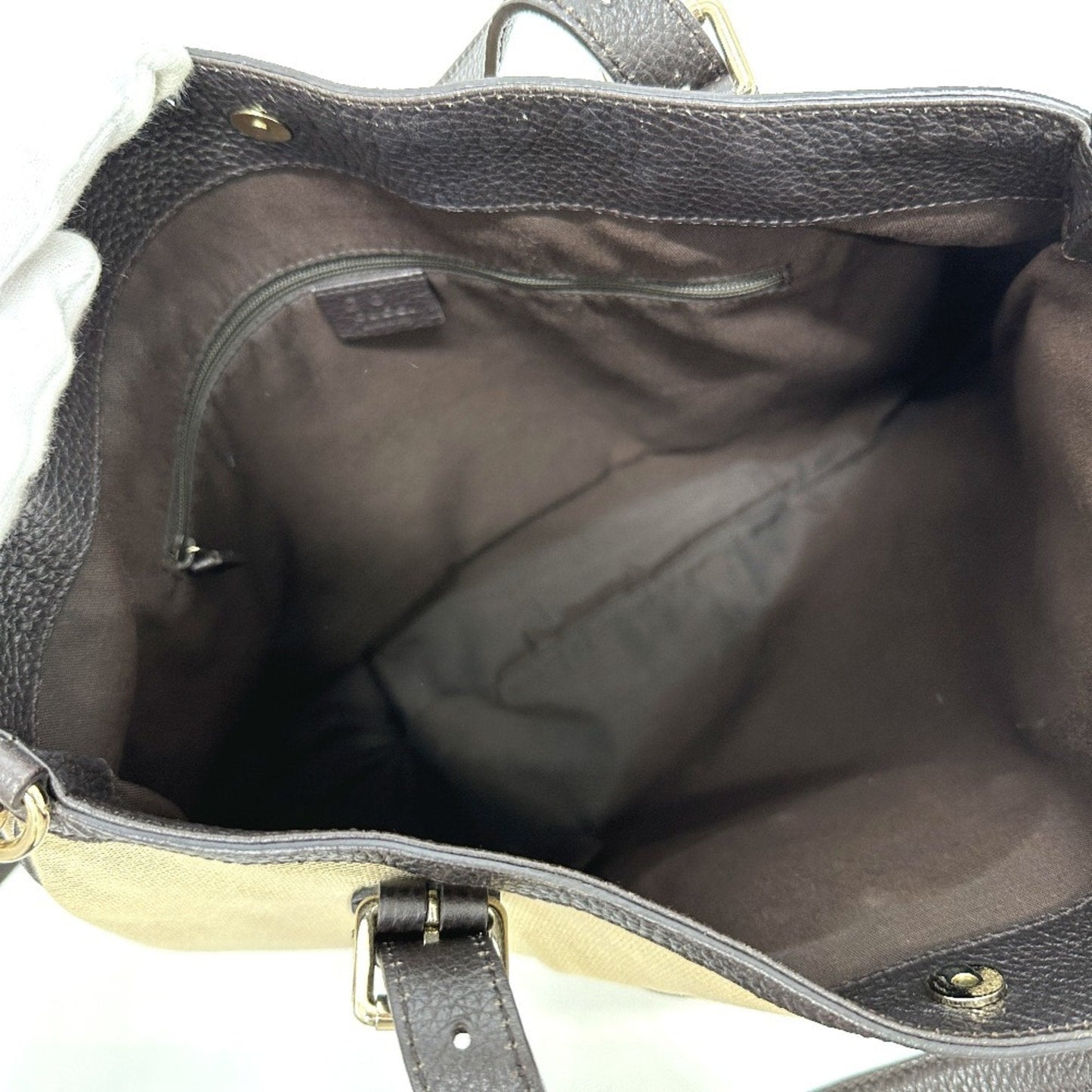 Gucci Beige Canvas Leather Shoulder Bag Tote Bag ( )