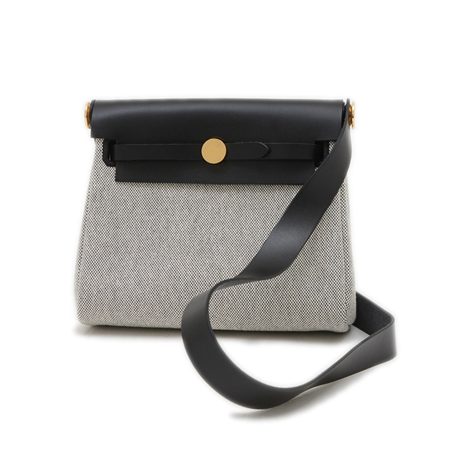 Hermes Her Bag Black Ecru Vache Leather Shoulder Bag ( )