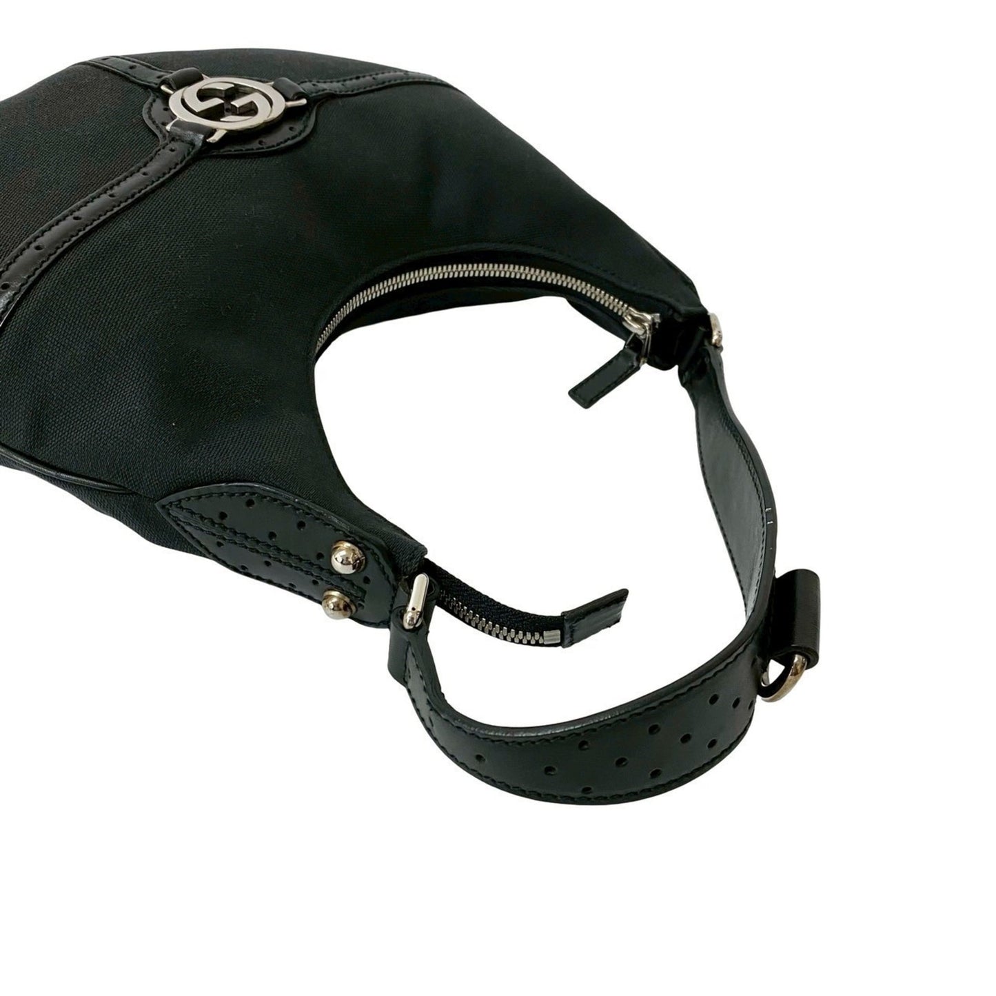 Gucci Black Leather Canvas Handbag Shoulder Bag ( )