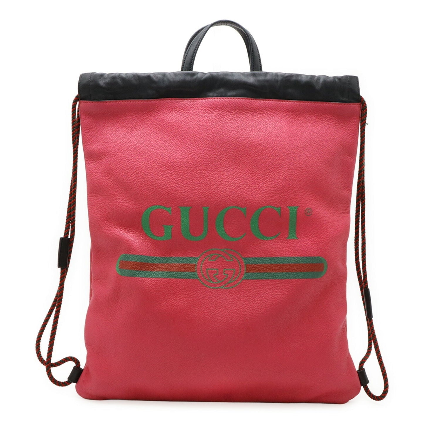 Gucci Green Pink Red Color Leather Backpack Tote Bag ( )