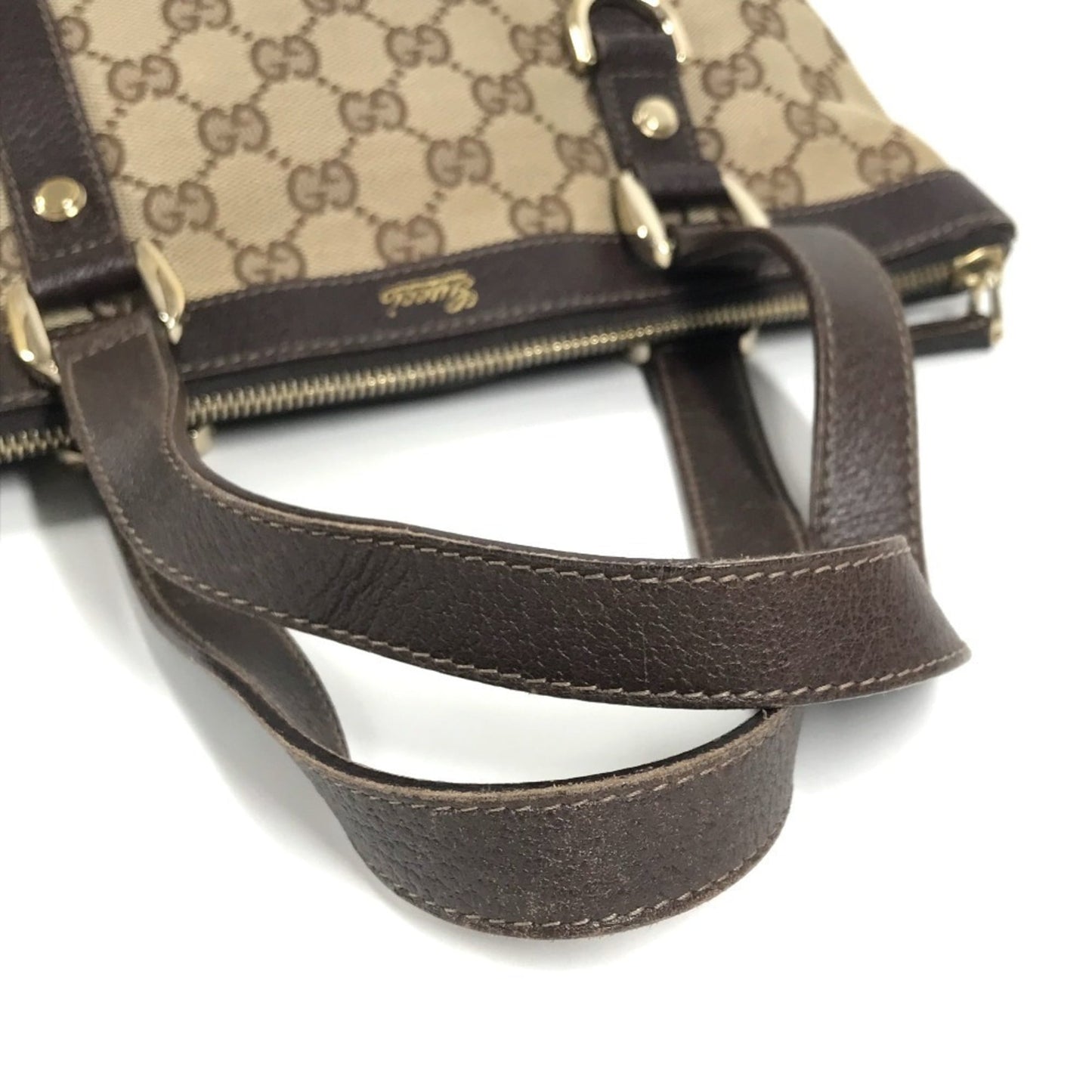 Gucci Beige Dark Brown Gg Canvas Leather Handbag Shoulder Bag Tote Bag ( )