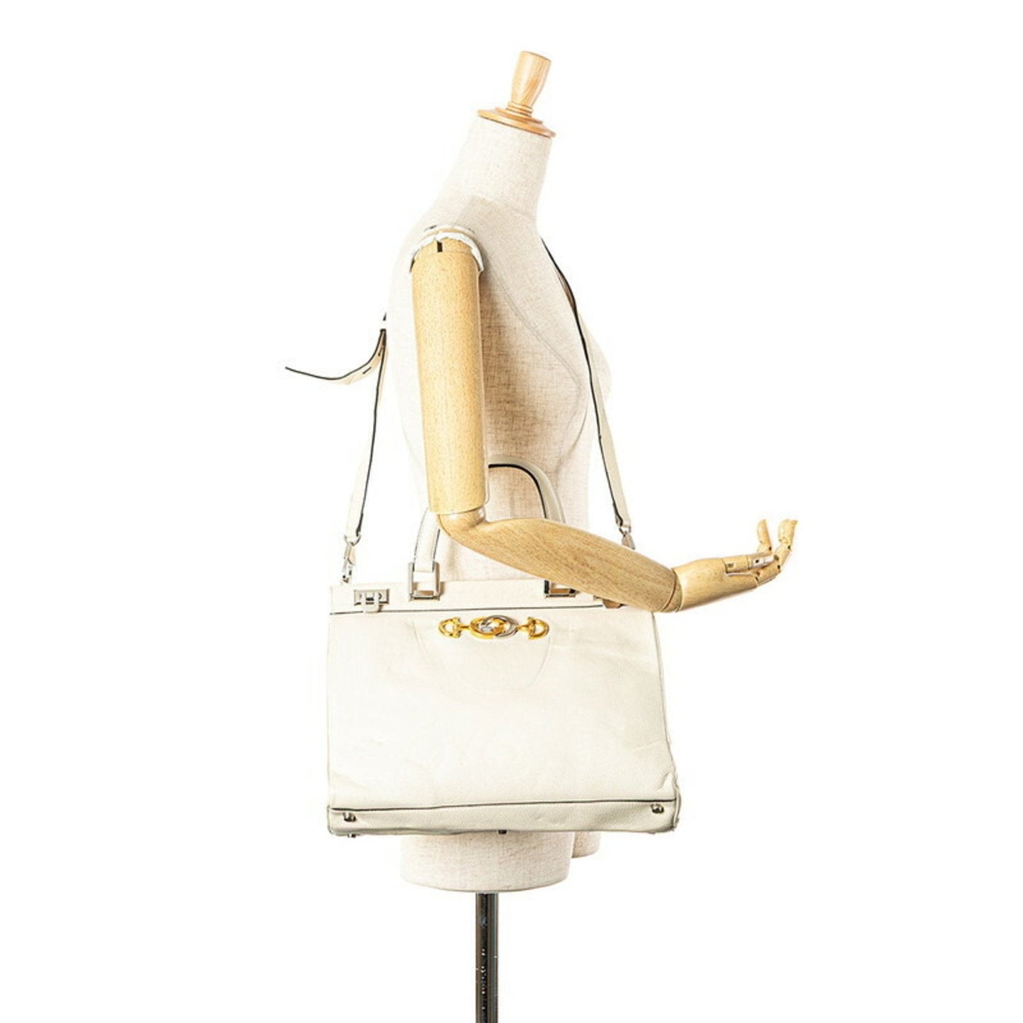 Gucci Gold Silver White Leather Handbag Shoulder Bag ( )