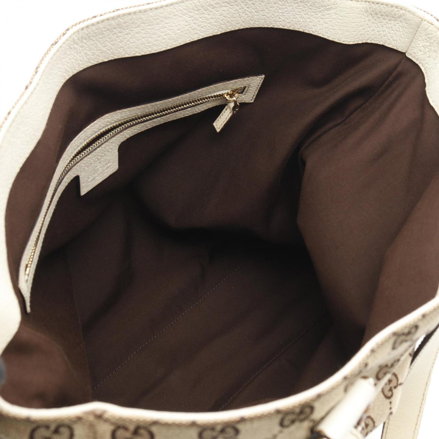 Gucci Beige White Canvas Leather Tote Bag ( )