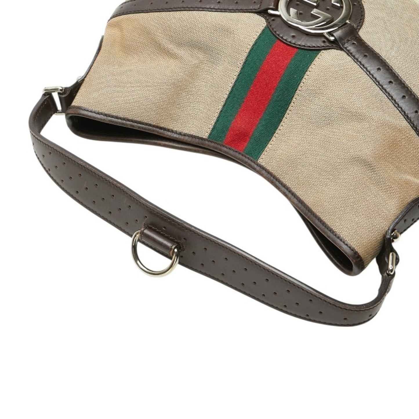 Gucci Beige Brown Canvas Leather Handbag ( )