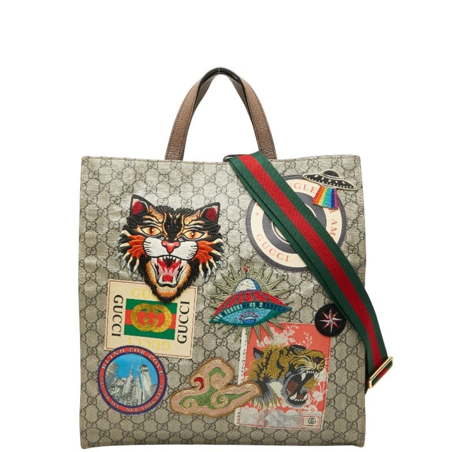 Gucci Beige Multi-Color Pvc Leather Shoulder Bag Tote Bag ( )