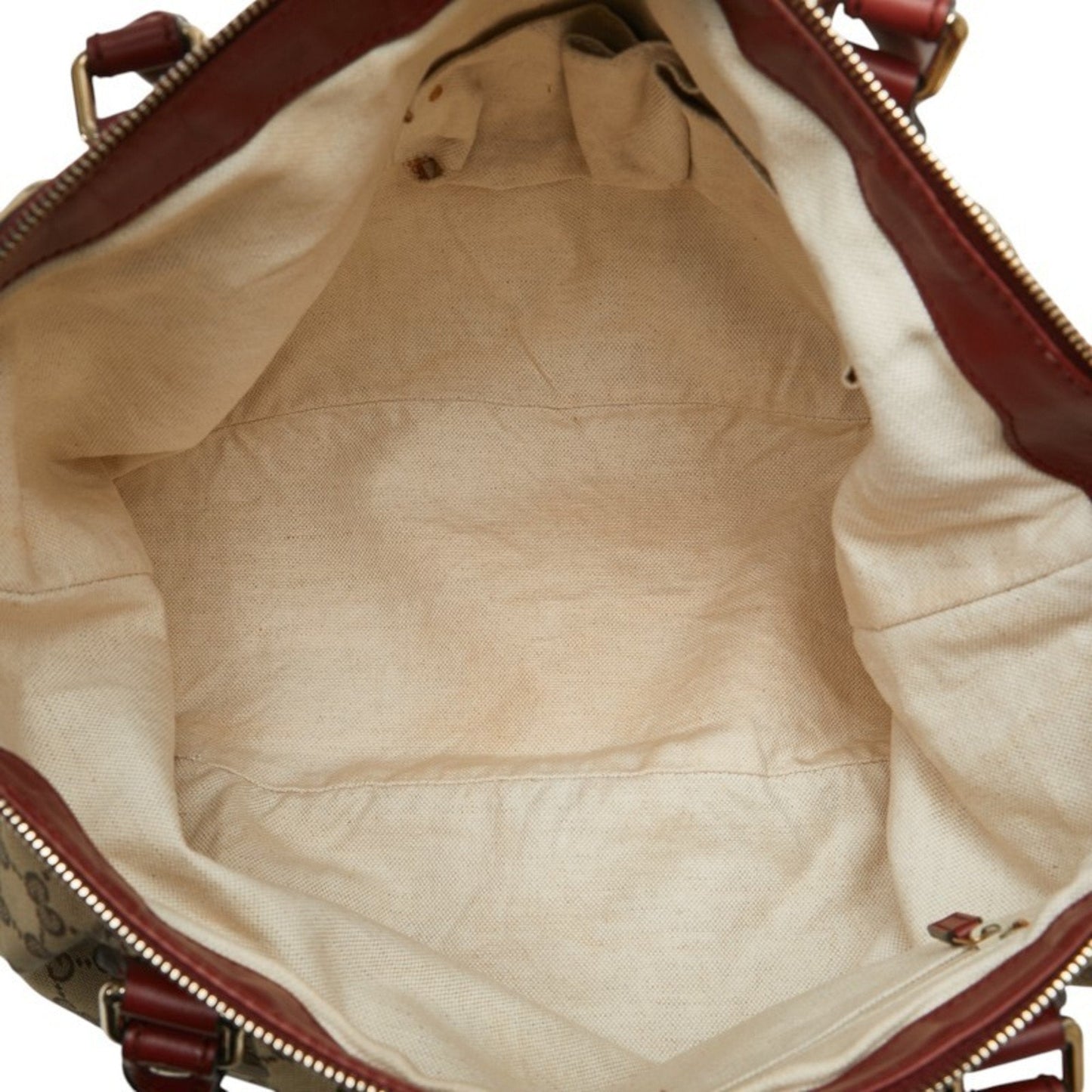 Gucci Beige Red Color Canvas Leather Shoulder Bag Tote Bag ( )