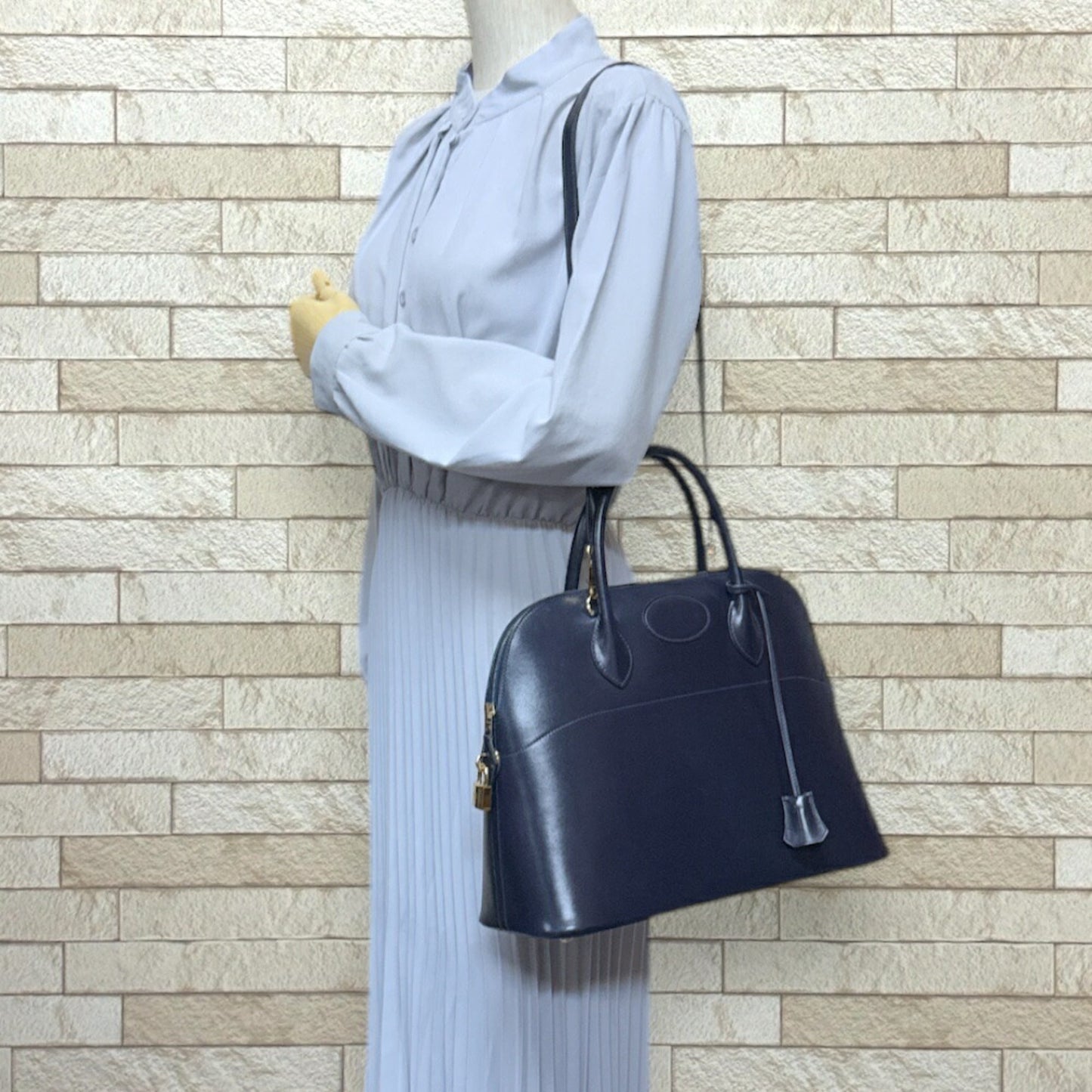 Hermes Bolide Navy Box Calf Leather Shoulder Bag ( )