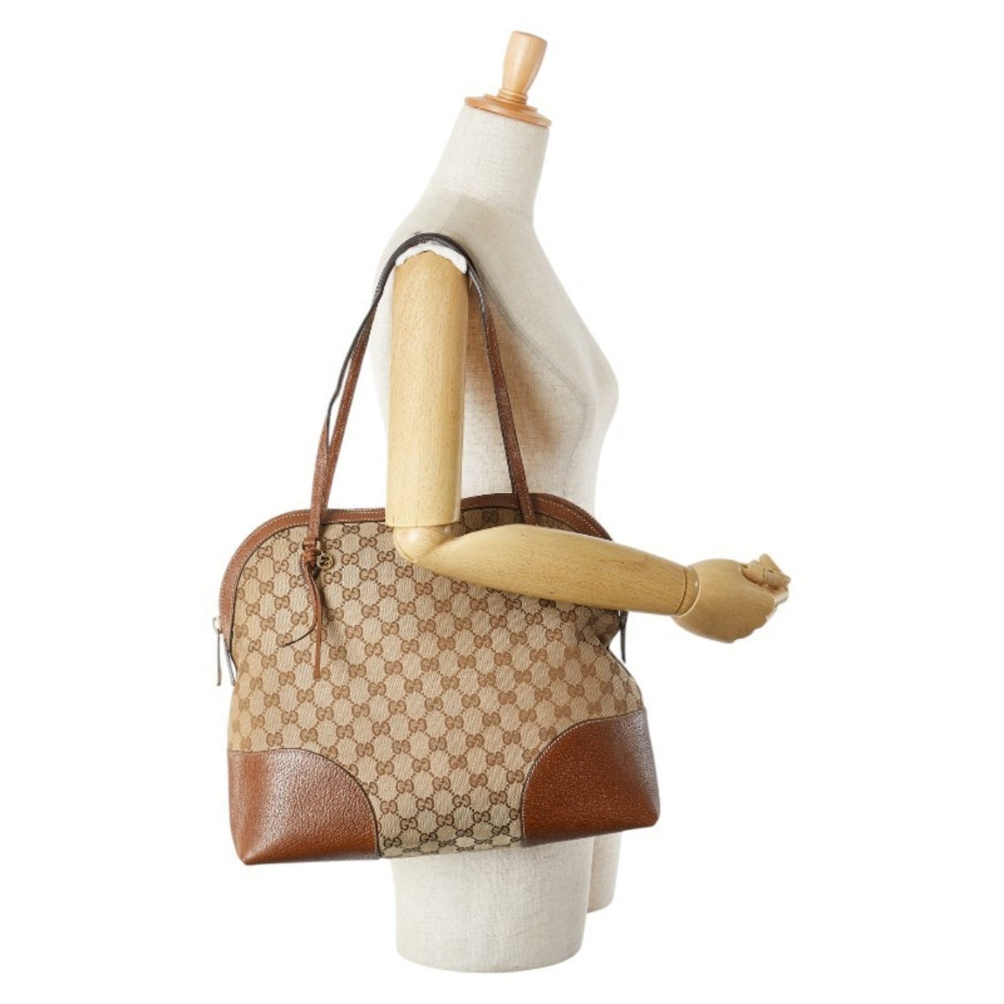 Gucci Gg Canvas Beige Brown Gg Canvas Leather Handbag Tote Bag ( )