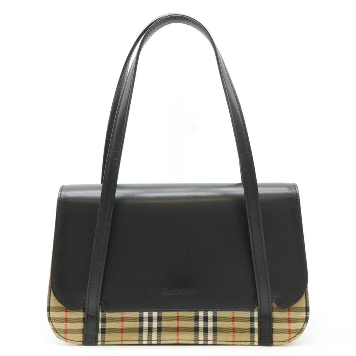 Burberry Beige Black Red Color Canvas Leather Handbag ( )