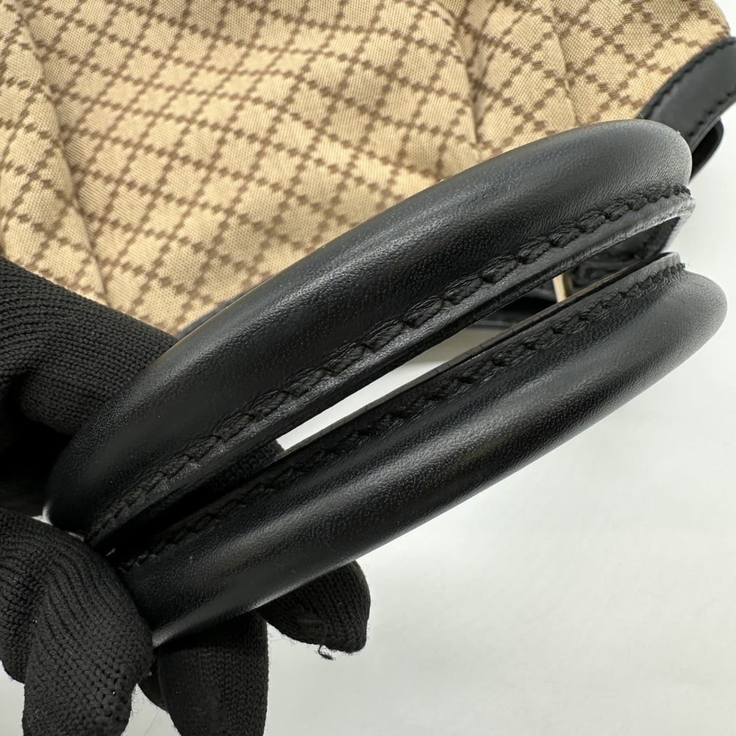 Gucci Beige Black Brown Canvas Leather Tote Bag ( )