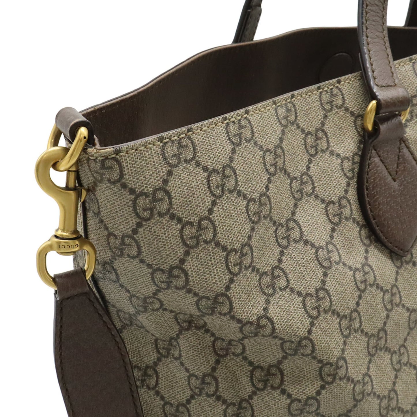 Gucci Beige Beige Brown Brown Multi-Color Gg Supreme Canvas Pvc Leather Shoulder Bag Tote Bag ( )