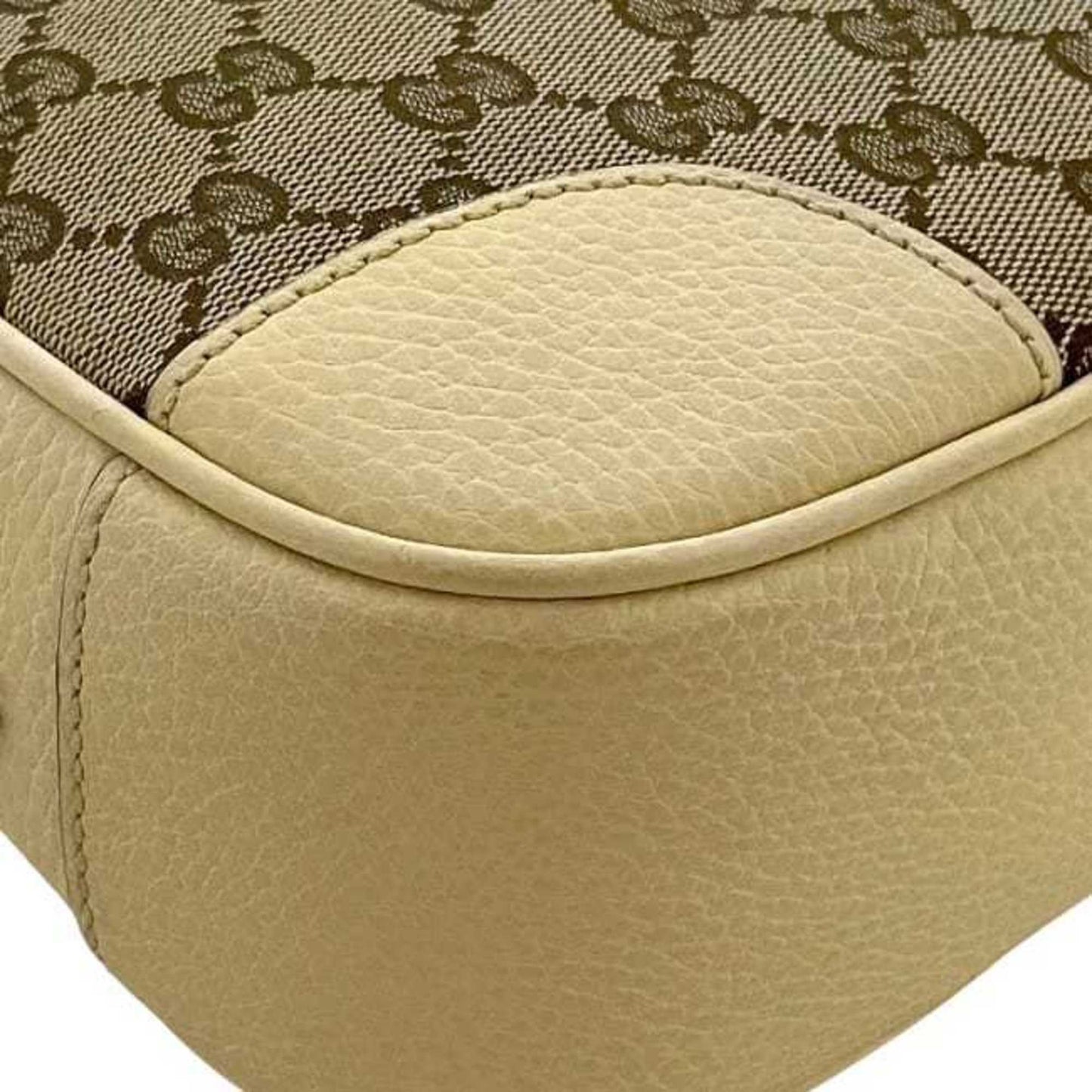 Gucci Beige White Canvas Leather Shoulder Bag ( )