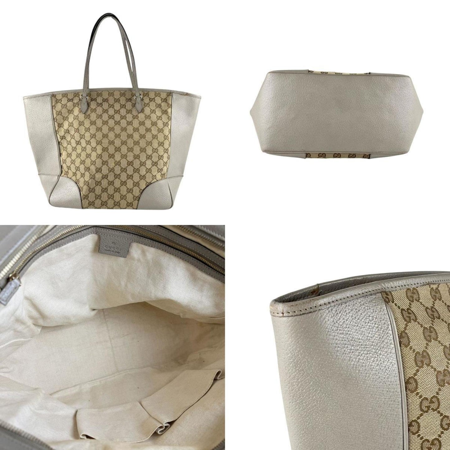Gucci Brown Gray Gg Canvas Leather Handbag ( )