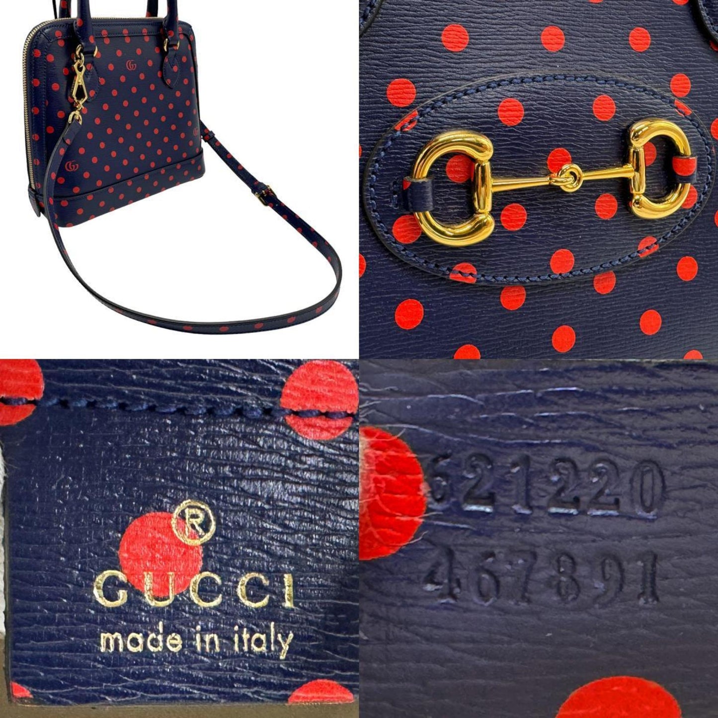 Gucci Navy Red Color Leather Handbag Shoulder Bag ( )