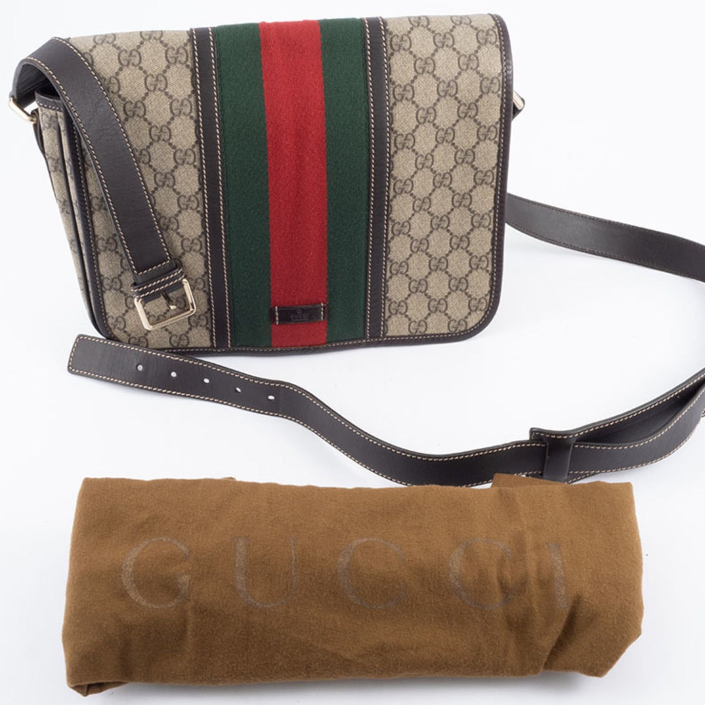 Gucci Beige Brown Canvas Leather Shoulder Bag ( )