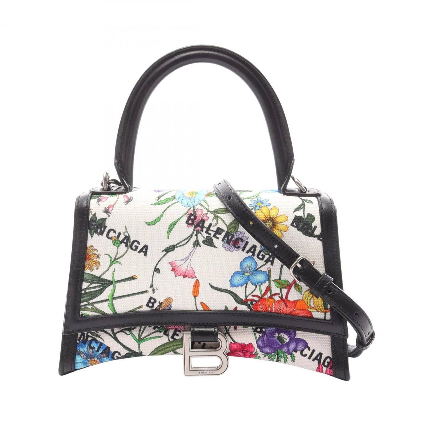 Gucci Black Multi-Color White Canvas Leather Handbag ( )