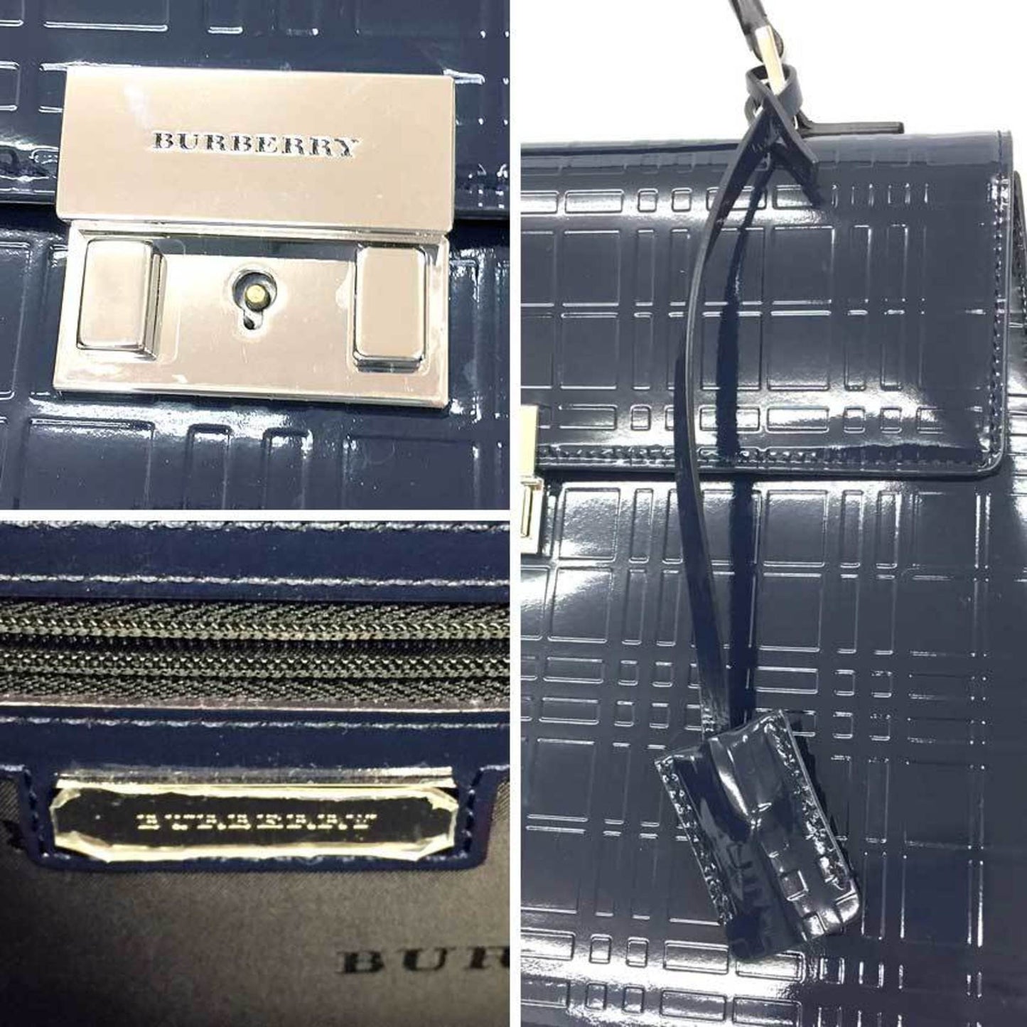 Burberry Navy Patent Leather Handbag Tote Bag ( )