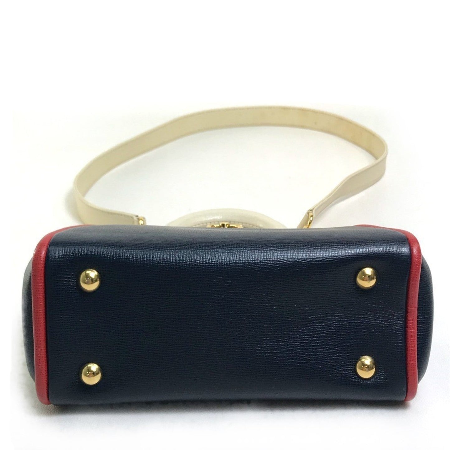 Christian Dior Navy Red Color White Leather Handbag Shoulder Bag ()