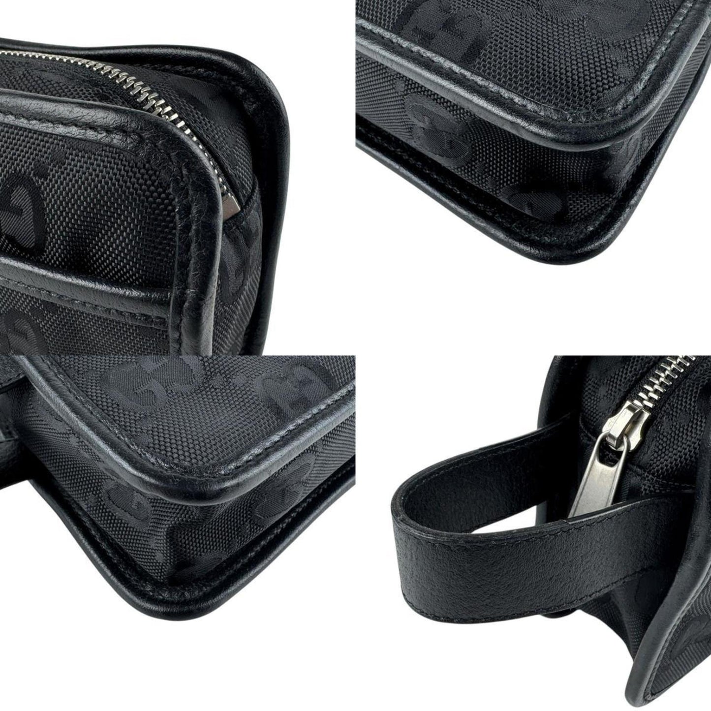 Gucci Black Nylon Canvas Leather Clutch Bag ( )