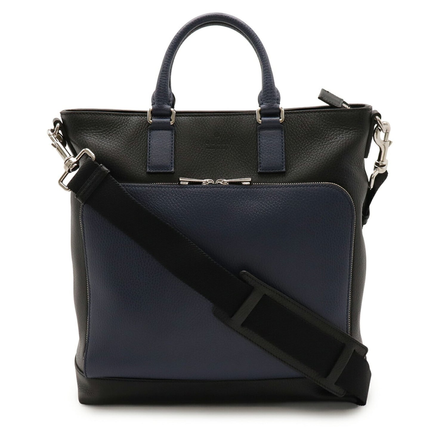 Gucci Black Navy Leather Shoulder Bag Tote Bag ( )