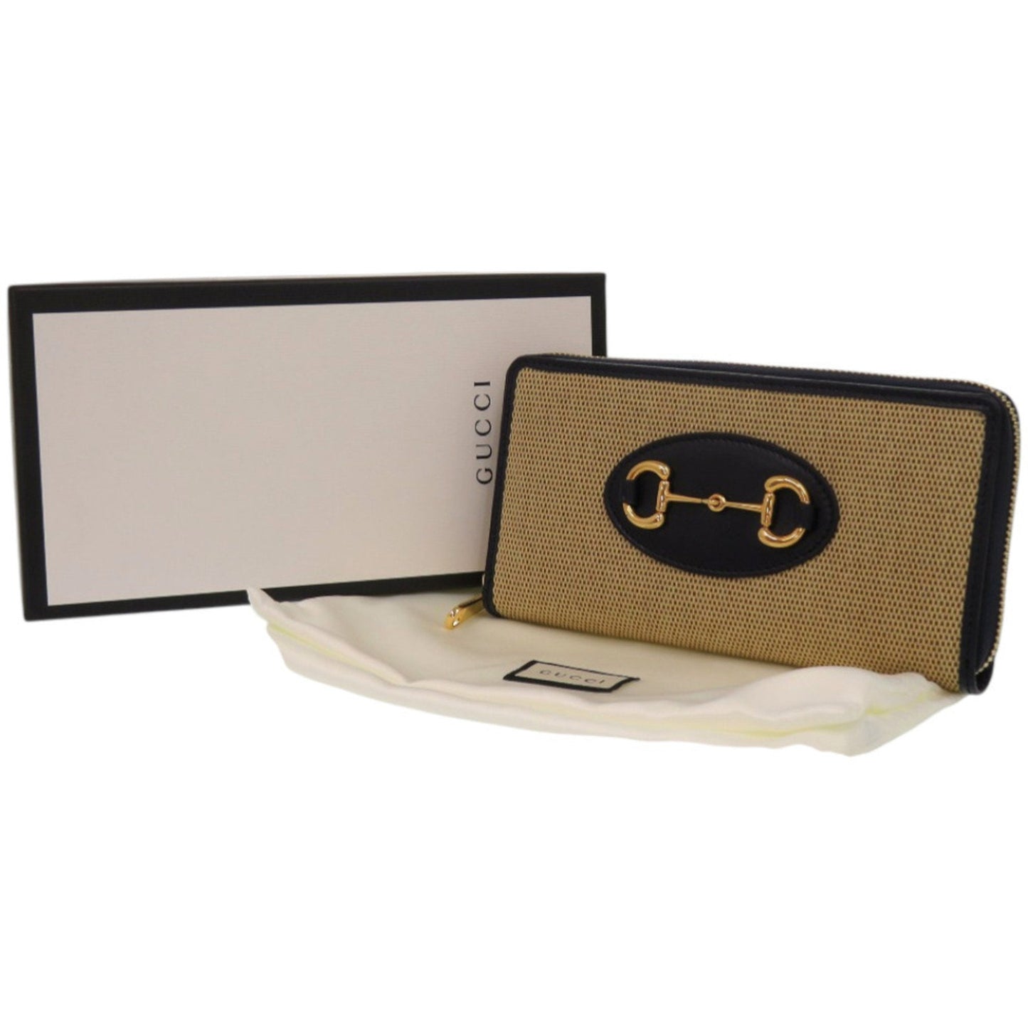 Gucci Beige Navy Canvas Leather Long Wallet (Bi-Fold) ( )