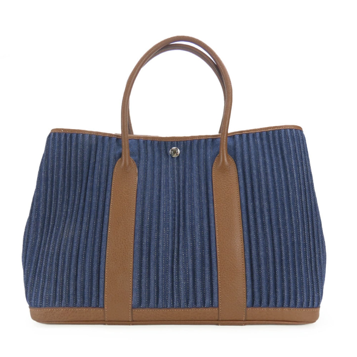 Hermes Brown Indigo Blue Denim Leather Tote Bag ( )