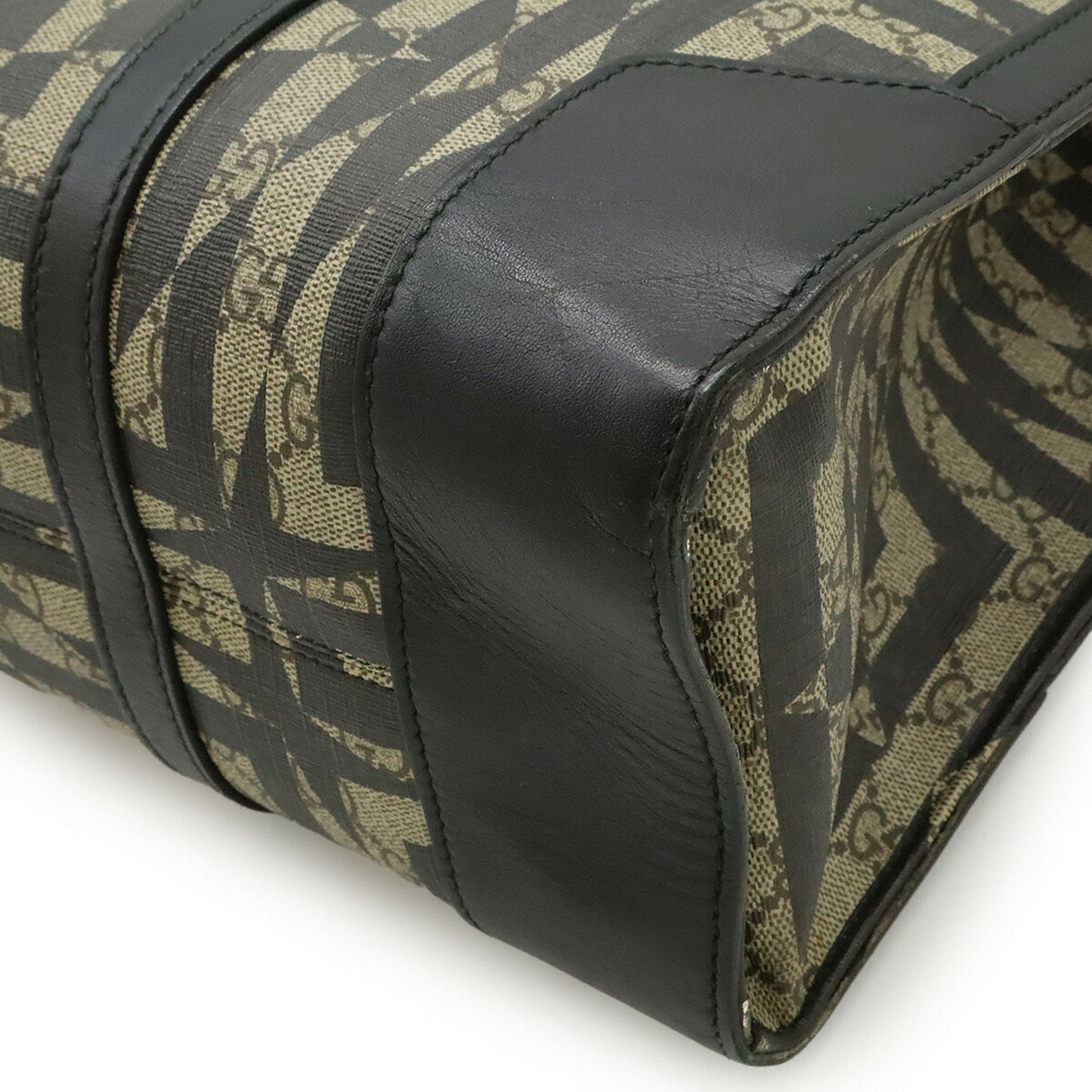 Gucci Beige Black Gg Supreme Leather Shoulder Bag Tote Bag ( )