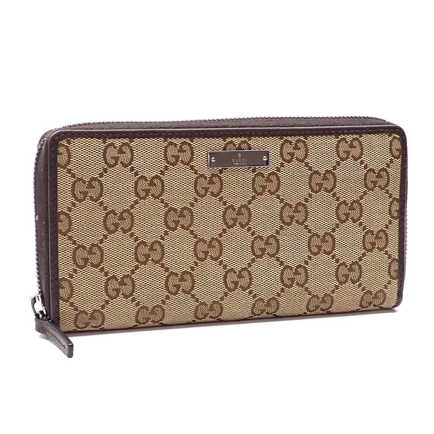Gucci Beige Brown Gg Canvas Leather Long Wallet (Bi-Fold) ( )
