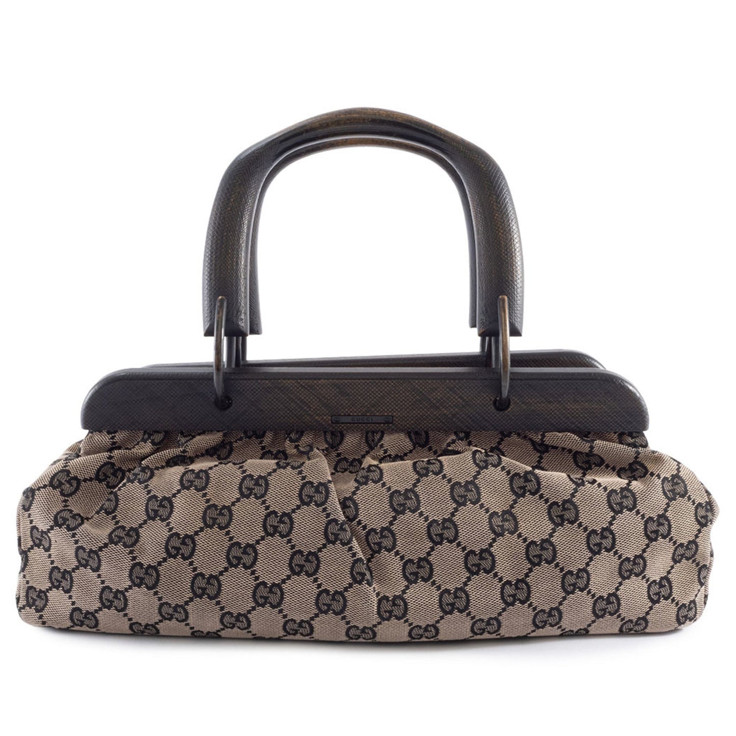 Gucci Gg Canvas Beige Black Gg Canvas Leather Handbag ( )