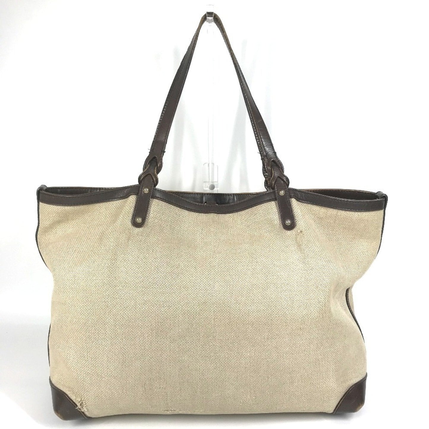 Gucci Beige Brown Leather Canvas Boston Bag Pouch Shoulder Bag Tote Bag ( )